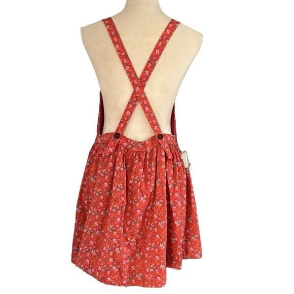 Free People Mini Dress Womens Medium Petunia Floral Apron Smocked Boho NWT - Picture 3 of 14